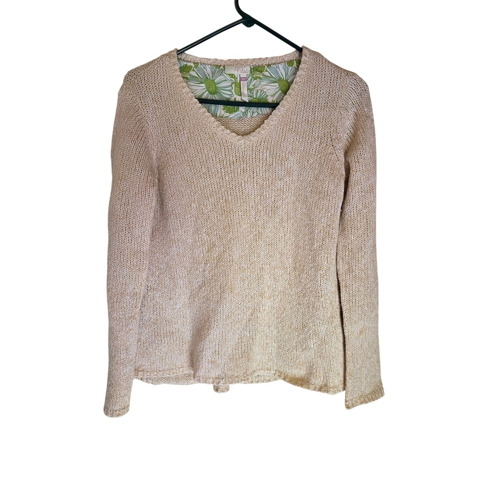 435 by Matilda Jane Womens Beige Knit V-Neck Sweater Size 14 Cottage Core Casual